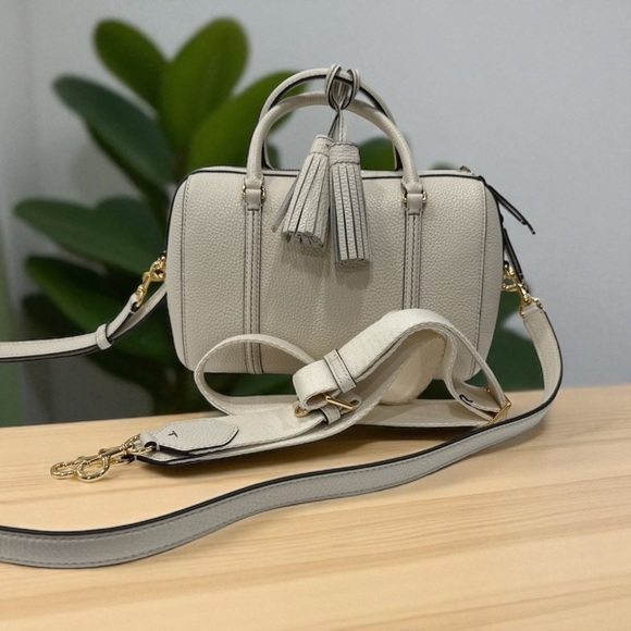 Tory Burch Thea Satchel Leather Crossbody Double Strap Handbag Ivory - Picture 8 of 8